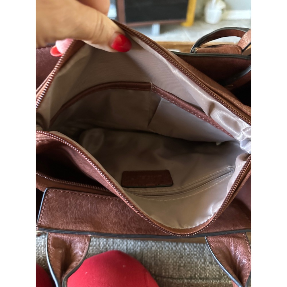Dasein Brown Vegan Leather Studded Tote Bag Satchel with Matching Pouch Gold EUC - Picture 6 of 16